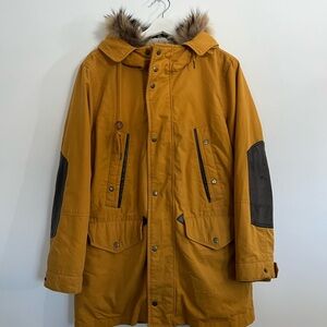 Mustard Parka with Faux Fur Hood
